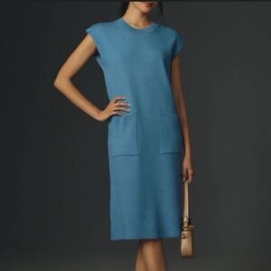 Anthropologie Maeve blue column knit midi sweater muscle dress size XS